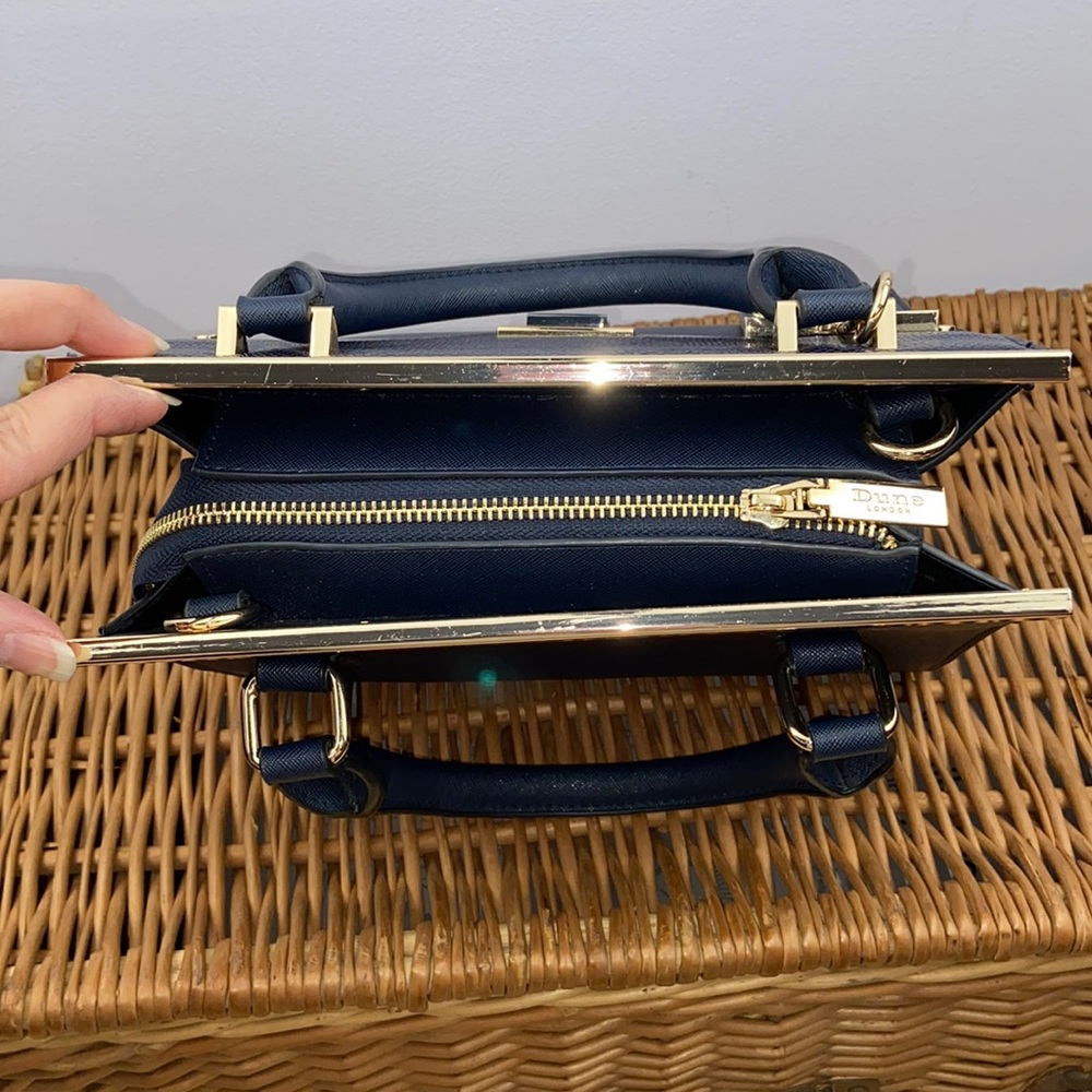 Dune London Textured Navy Blue With Gold Hardware Handbag Crossbody Purse - Picture 8 of 13